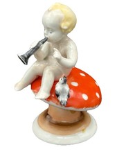 Vintage Metzler Ortloff Germany Kewpie on Mushroom  Figurines Playing instrument picture