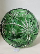 Rare Hungarian Crystal Emerald Green Rose Bowl Vase Cut to Clear 6Inch picture