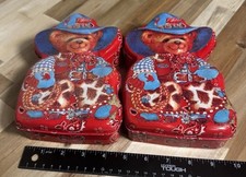 Vintage Gifto Cowboy Teddy Bear Red Bandana Metal Tin Box with Lid Set Of 2 picture
