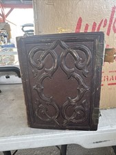 Antique Victorian Leather Photo Album Metal Clasp Cabinet Cards Ornate Cover picture