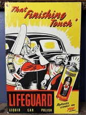 Vintage Original Graphic Lifeguard Automobile Polish Easel Back Display Sign Oil picture