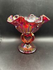 Vintage Fenton Carnival Iridescent Glass Candy Dish Ruby Red Ruffled. DWK Glows picture