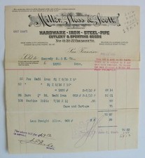 Antique 1899 Billhead Miller Sloss Scott Hardware Mine Mill San Francisco CA USA picture