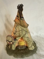 Vintage Native American Teepee Tipi Night Light Resin Campfire Lamp Works 8” picture