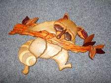 1995 VTG INTARSIA 21X15 RACOON ON TREE BRANCH 3D EFFECT HANDMADE WALL ART      picture