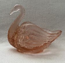 VTG Imperial Glass Dusty Rose Pink Swan Trinket Candy Heart Shaped Dish Bowl picture
