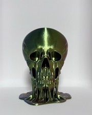 Iridescent Metallic Melting Drip Skull Collectible Figurine Sculpture picture
