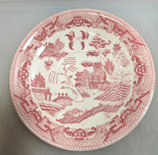 Vintage Pink Red Willow Saucer Plate Japan Wreath Mark Transferware 5.5 In Ceram picture