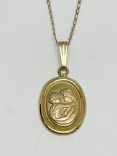 14K Gold Mother Child Pendant Necklace Chain Set 2g Solid Yellow Vintage Italy picture