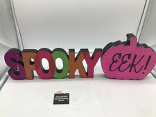 Celebrate It Wood 12.5in Halloween Spooky & Eek Tabletop Sign Decor AA01B01043 picture