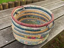 NICE Folk Art CLEAN 12-Row Rope-Coiled Cloth Rag Rug SEWING or GATHERING BASKET picture