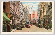 Massachusetts MA Boston Washington Street Trolley Postcard c1920s picture