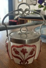 Antique WMF Art Nouveau Biscuit Barrel Jar Ruby Red Glass Jugendstil Ostrich picture