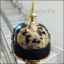 GERMAN PICKELHAUBE Solid brass Bawarian HELMET IMPERIAL OFFICER’S Leather Helmet picture