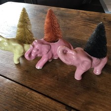 Vintage Glazed Pottery Elephant Planter Succulent Figurine Pink Yellow Lot 3 picture