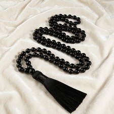 Natural Black Obsidian 108 Mala Prayer Beads Tassel Meditation Buddhist Rosary picture