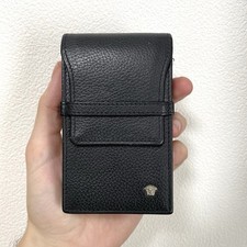 Authentic Gianni Versace Cigarette Tobacco Case Pouch Black Leather 90s Vintage picture