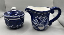 Euro Ceramics Blue Garden Cream & Sugar Breakfast Set 100% Stoneware picture