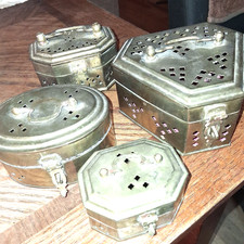 4 X BRASS CRICKET BOX LOT DIMENSIONAL DESIGNS 5.5