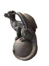 Dragon Gargoyle on Ball Statue Indoor Outdoor Faux Concrete Dinosaur Decor 13 in picture