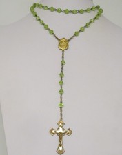 Estate Vintage Green Glass Rosary In Trinket Ivory Pyralin Box WOW picture