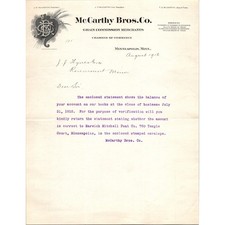 McCarthy Bros. Co. 1912 J. H. McCarthy Minneapolis MN Letterhead Billhead SK15 picture