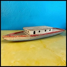 Antique 1920s Folk Art Wooden Boat Primitive Model Ship Nautical Decor 24