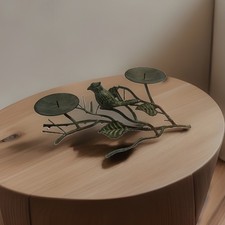 Beautiful Metallic candle Holder With Leaves And Bird. picture