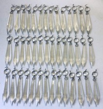 42 Antique 3 3/4” Long Cut Glass Spear Lamp Prisms Hanging Oil Lamp Chandelier  picture