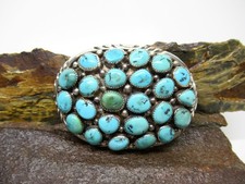 VINTAGE CUSTOM NATIVE AMERICAN NAVAJO STERLING SILVER TURQUOISE BELT BUCKLE picture