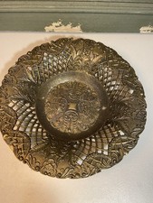Vintage Brass Metal Ornate Lattice Bowl CTI Made In ITALY 7.5” X 1.75” picture