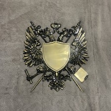 Mid Century German Nordic Heraldry Large Brass Coat of Arms Wall Plaque picture