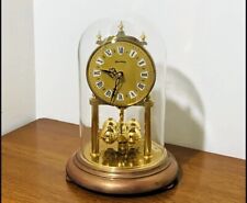 Vintage Schmeckenbecher Germany Quartz Brass Anniversary Clock Glass Dome Rotati picture
