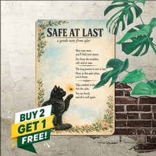 Curious Black Cat Botanical Art Metal Tin Sign Cute Pet Decor 8x12 picture