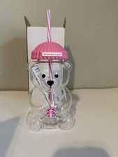 New Adorable Starbucks Barista Bear Hot Pink Beanie Hat Tumbler picture