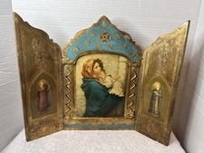 Vtg Italian Florentine Gilt Wood Triptych Ferruzzi Madonna & Child Icon Catholic picture
