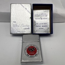 Vintage Wind Master Lighter Advertising US Steel W/Box & Paperwork EUC M4374 picture