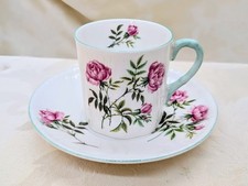 Vintage Shelley Dainty Coffee Can Saucer Eglantine Pink Roses Aqua Trim Cup Demi picture