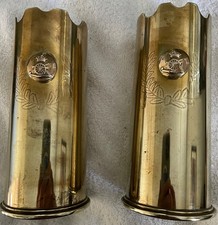 Pair  Vintage WW1 Trench Art Brass Artillary  Shell Vases 1919 Great Britain picture