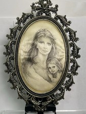 VTG Italian Serougragh Framed Satin Mother & Daughter By Tarantino W/metal Frame picture