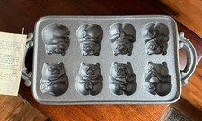 Vintage 1984 Cast Iron Teddy Bear Mold Pan USA John Wright Muffin Cupcake - picture