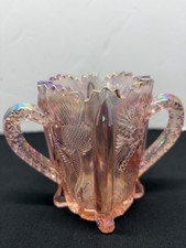 Antique Dugan Thistle Carnival Glass Double Handle Sugar Bowl Pink Iridescent picture