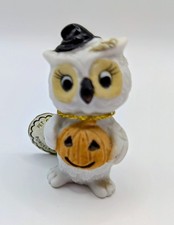Vintage Napco October Owl Witch Hat Pumpkin Figurine Brown White Halloween picture