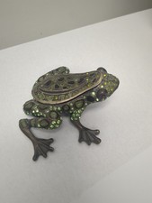 Vintage Two’s Company, Pewter Frog Trinket Box Green Bejeweled (READ) picture