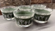5 Vintage 1950s Jeannette Glass Hellenic bar glasses Green/Sage Wedgewood picture