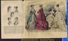 Victorian Era Paris Fashion - Gowns & Dresses- 1868 Color Print BONUS picture