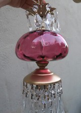 Vintage Fenton thumbnail Cranberry art Glass Brass lamp crystal ceiling canopy picture