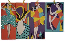 4 Unused Antique Vtg Art Deco GIBSON Bridge Game Tally Card Flapper Lady Woman picture