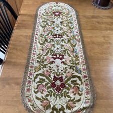 Vintage Velvet Floral Tapestry Table Runner - Made in Belgium with Metallic Lace picture