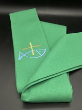Vtg Slabbinck Green Clergy Priest Overlay Stole Fish Ichthys Cross Belgium 54